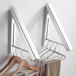 Perchero retráctil – Perchero plegable montado en la pared para lavandería,  armario, organización de almacenamiento, aluminio, 2 estantes con barra